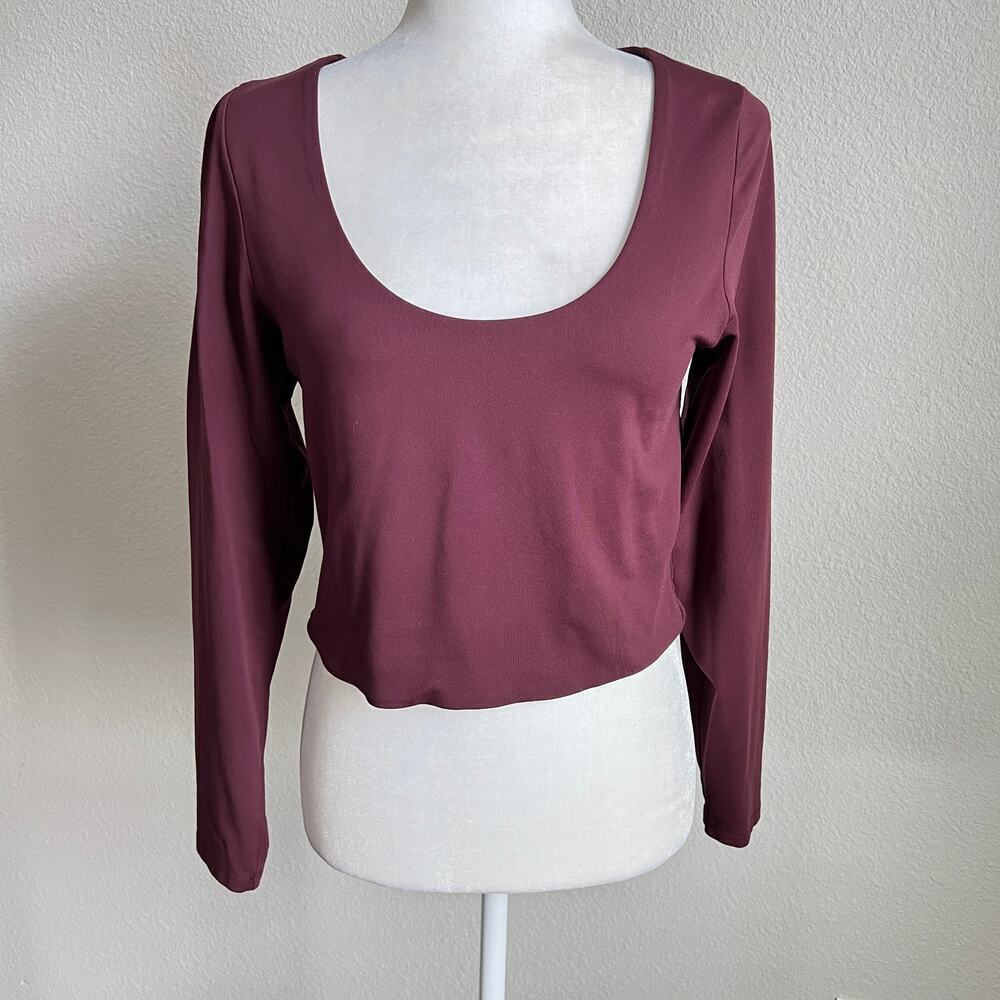 Babaton Contour Long Sleeve Crop Top Women's XL Scoop Neck Maroon Red Stretch